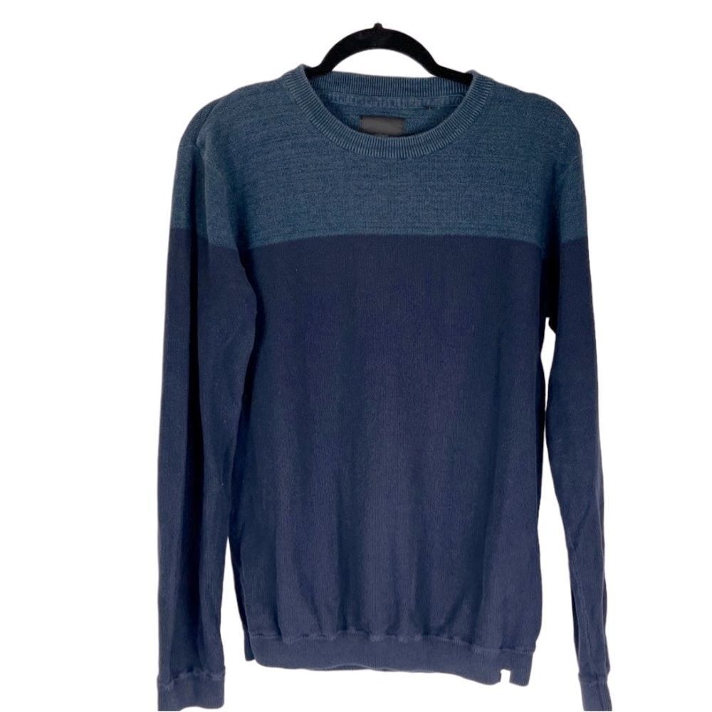 Minimum block Pelle knit sweater‎ unisex sz L light & dark blue 100% cotton